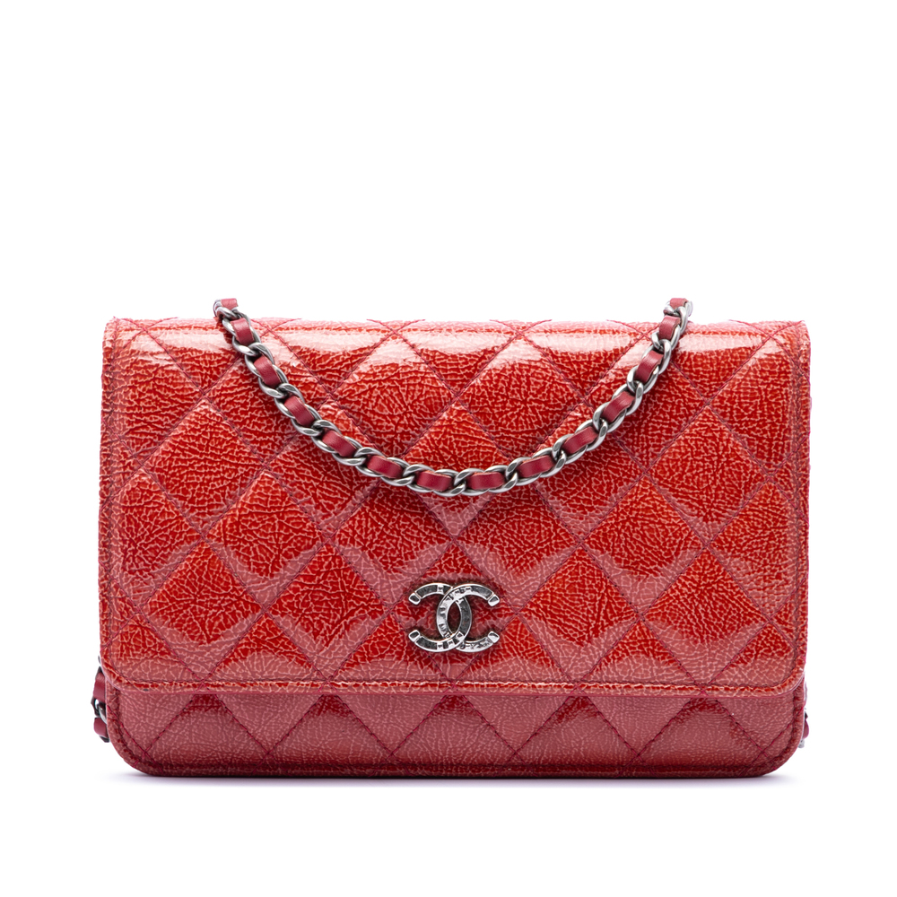 Pre-Loved Chanel Paris Dallas CC Quilted Patent Goatskin Wallet on Chain